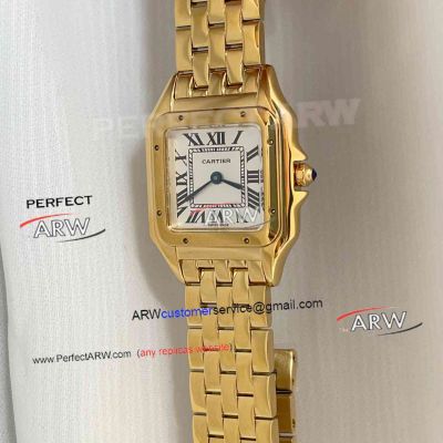 Swiss Quartz Cartier Panthere Large Size Yellow Gold White Roman Replica Watch